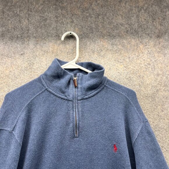 Polo Ralph Lauren Pullover Mens Large Blue Quarter Zip Fleece Sweater Fleece - Picture 9 of 10